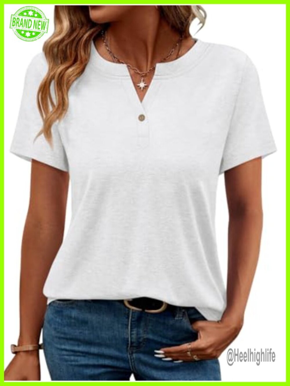 Women's V Neck Short Sleeve Henley T-Shirt Casual Summer Top